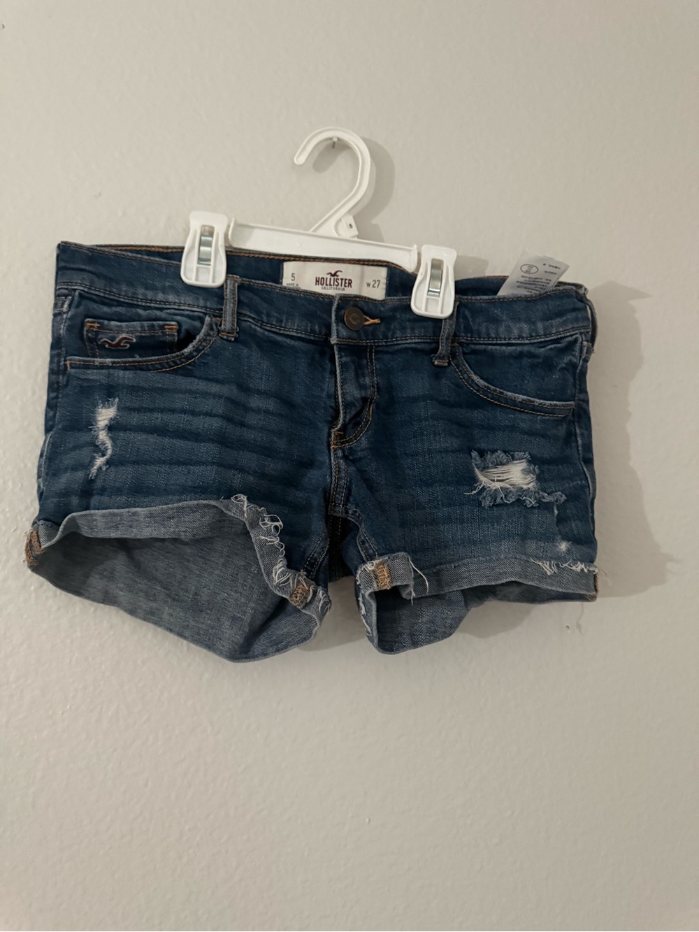 Hollister Women's Faded Blue Distressed Denim Cutoff Shorts